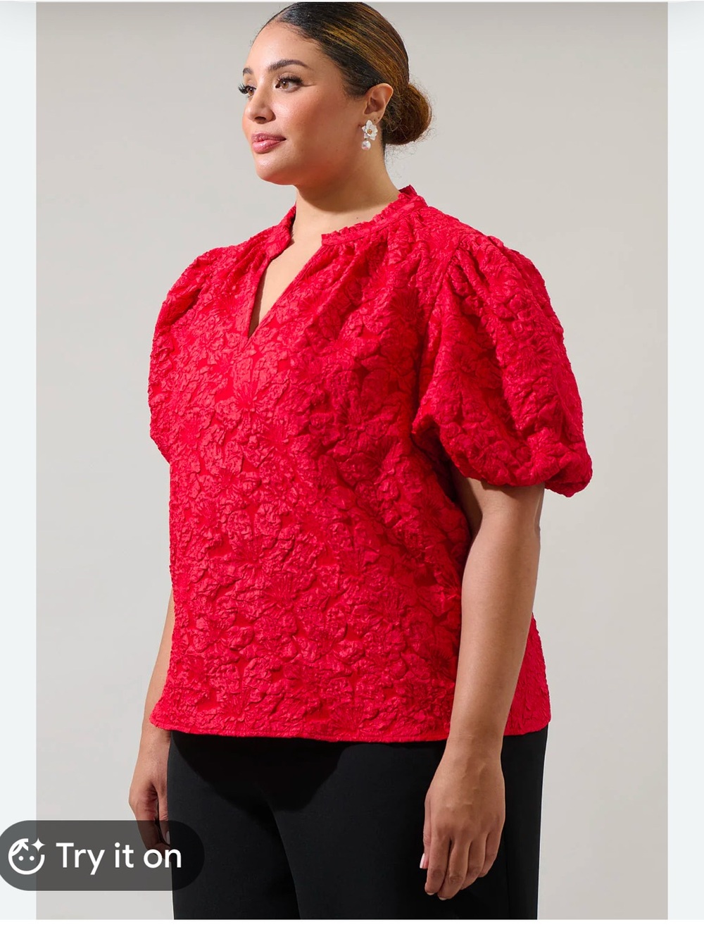 Sugarlips Red Textured Puff-Sleeve Blouse